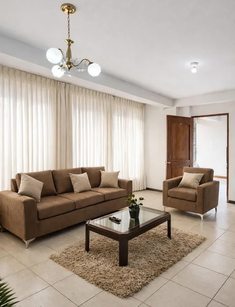 Sala iluminada con sofás y mesa de centro